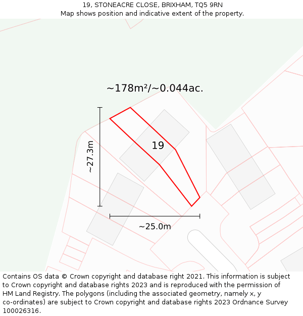 19, STONEACRE CLOSE, BRIXHAM, TQ5 9RN: Plot and title map
