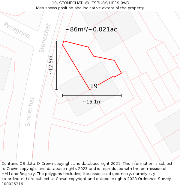 19, STONECHAT, AYLESBURY, HP19 0WD: Plot and title map
