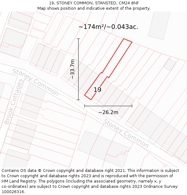 19, STONEY COMMON, STANSTED, CM24 8NF: Plot and title map