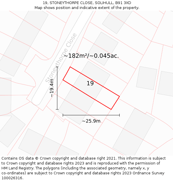 19, STONEYTHORPE CLOSE, SOLIHULL, B91 3XD: Plot and title map