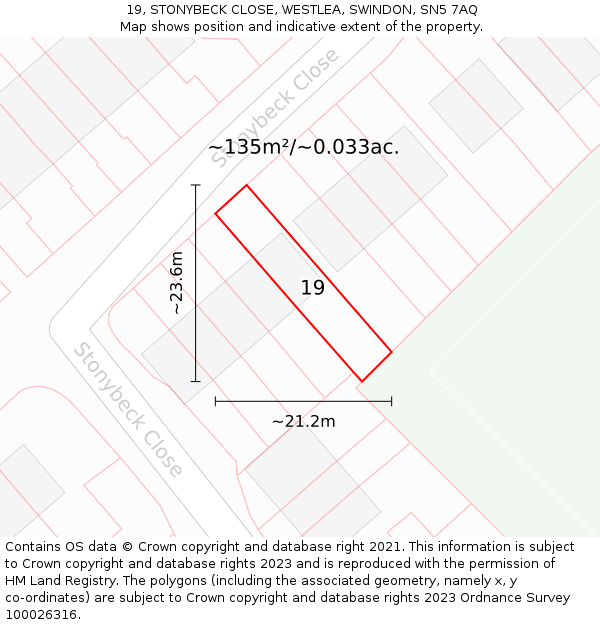 19, STONYBECK CLOSE, WESTLEA, SWINDON, SN5 7AQ: Plot and title map