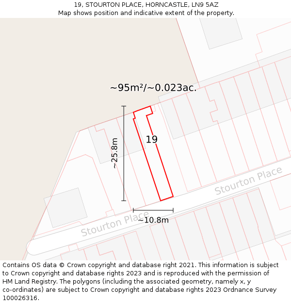 19, STOURTON PLACE, HORNCASTLE, LN9 5AZ: Plot and title map
