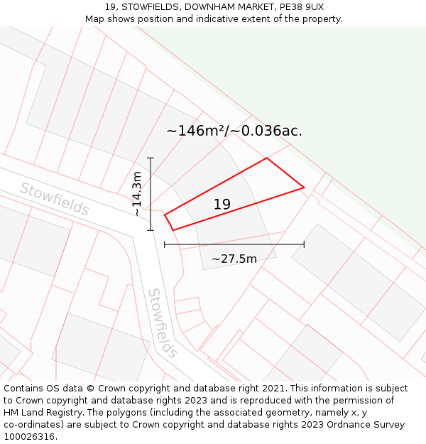 19, STOWFIELDS, DOWNHAM MARKET, PE38 9UX: Plot and title map