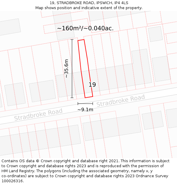 19, STRADBROKE ROAD, IPSWICH, IP4 4LS: Plot and title map