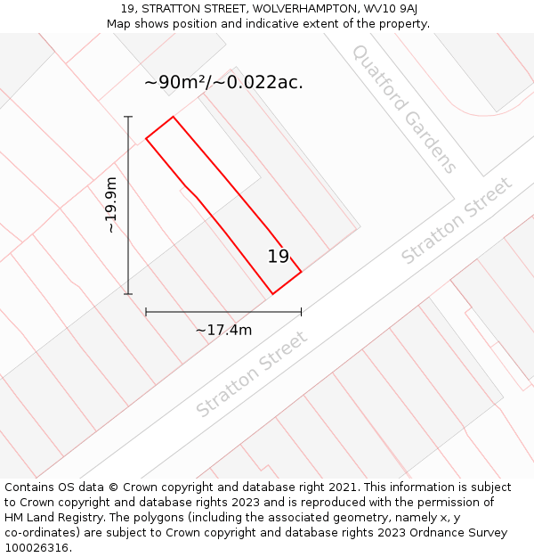 19, STRATTON STREET, WOLVERHAMPTON, WV10 9AJ: Plot and title map