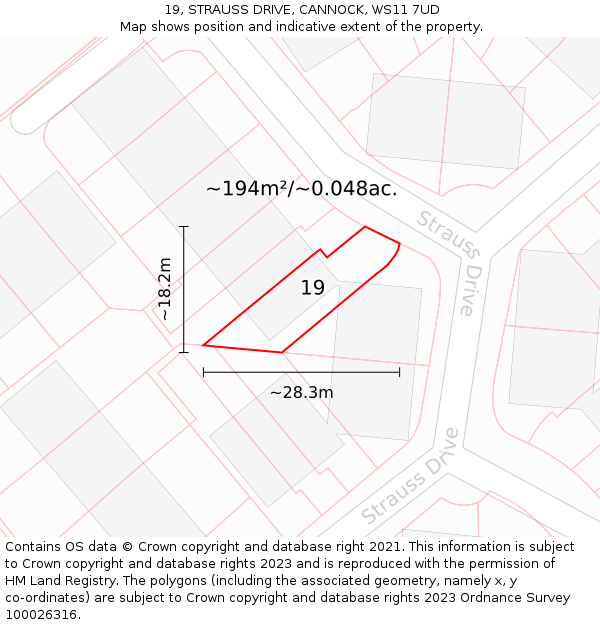 19, STRAUSS DRIVE, CANNOCK, WS11 7UD: Plot and title map