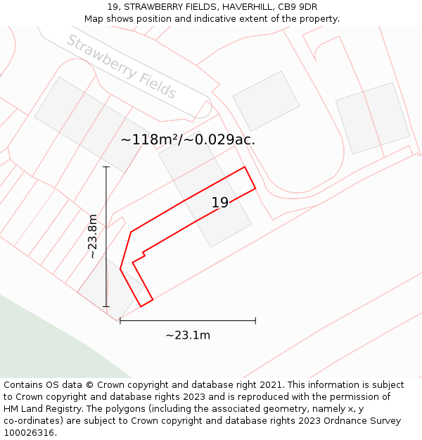 19, STRAWBERRY FIELDS, HAVERHILL, CB9 9DR: Plot and title map