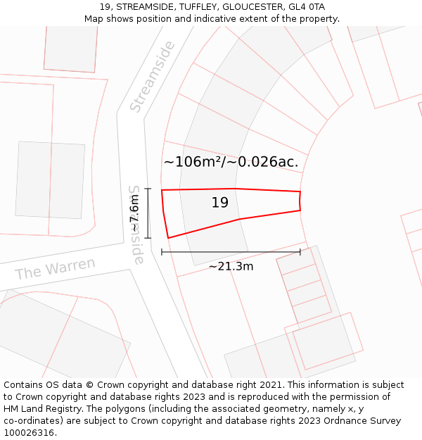 19, STREAMSIDE, TUFFLEY, GLOUCESTER, GL4 0TA: Plot and title map