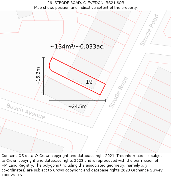 19, STRODE ROAD, CLEVEDON, BS21 6QB: Plot and title map