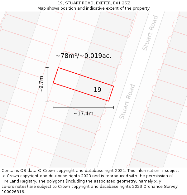 19, STUART ROAD, EXETER, EX1 2SZ: Plot and title map