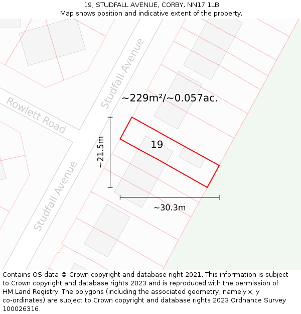 19, STUDFALL AVENUE, CORBY, NN17 1LB: Plot and title map