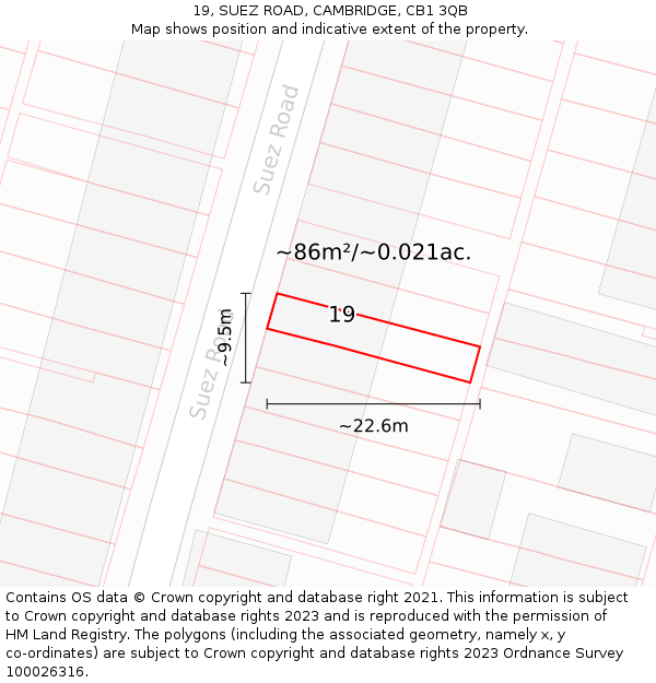 19, SUEZ ROAD, CAMBRIDGE, CB1 3QB: Plot and title map