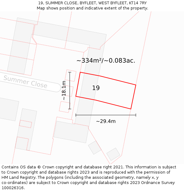 19, SUMMER CLOSE, BYFLEET, WEST BYFLEET, KT14 7RY: Plot and title map