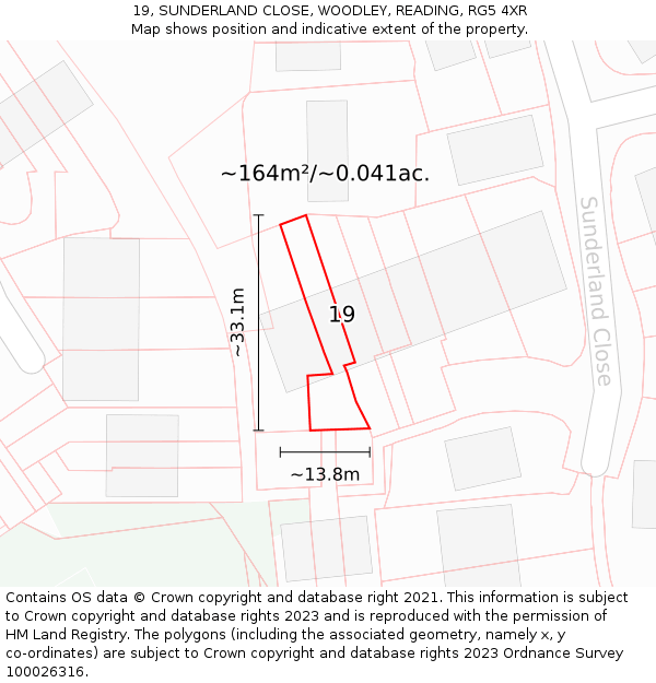 19, SUNDERLAND CLOSE, WOODLEY, READING, RG5 4XR: Plot and title map
