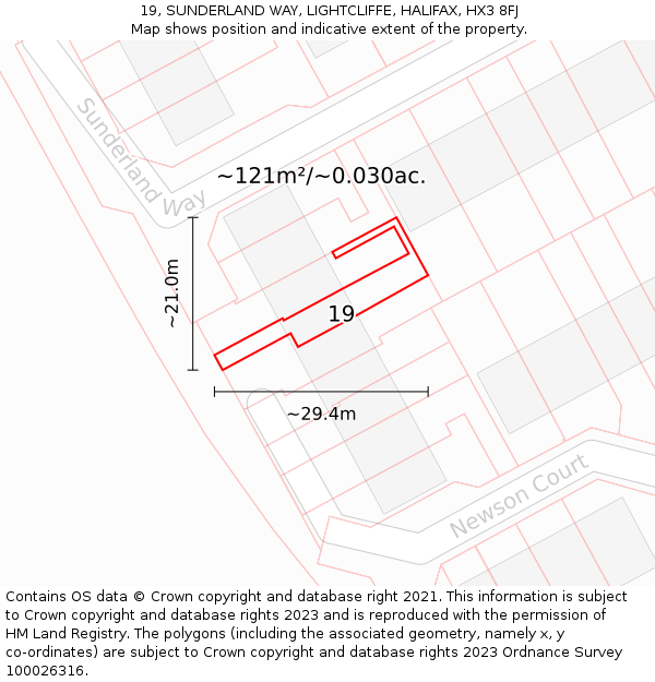 19, SUNDERLAND WAY, LIGHTCLIFFE, HALIFAX, HX3 8FJ: Plot and title map