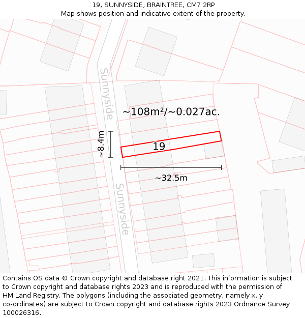 19, SUNNYSIDE, BRAINTREE, CM7 2RP: Plot and title map