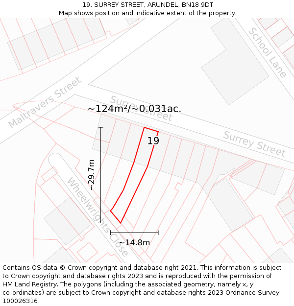 19, SURREY STREET, ARUNDEL, BN18 9DT: Plot and title map