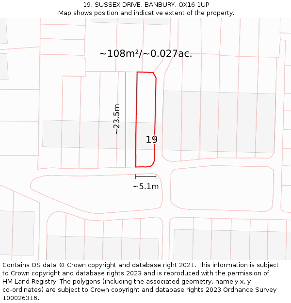 19, SUSSEX DRIVE, BANBURY, OX16 1UP: Plot and title map
