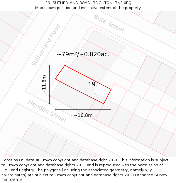 19, SUTHERLAND ROAD, BRIGHTON, BN2 0EQ: Plot and title map