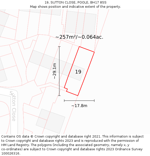 19, SUTTON CLOSE, POOLE, BH17 8SS: Plot and title map