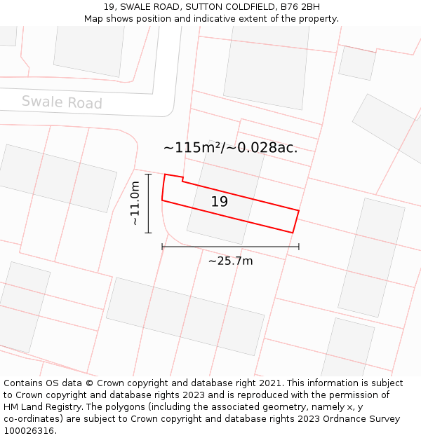 19, SWALE ROAD, SUTTON COLDFIELD, B76 2BH: Plot and title map