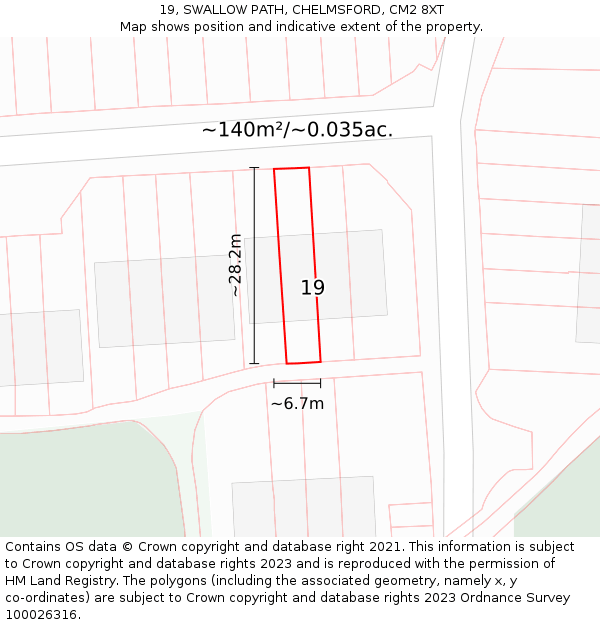 19, SWALLOW PATH, CHELMSFORD, CM2 8XT: Plot and title map
