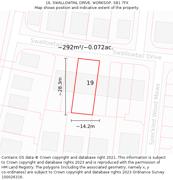 19, SWALLOWTAIL DRIVE, WORKSOP, S81 7FX: Plot and title map