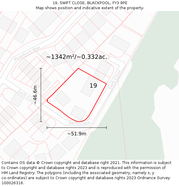 19, SWIFT CLOSE, BLACKPOOL, FY3 9PE: Plot and title map