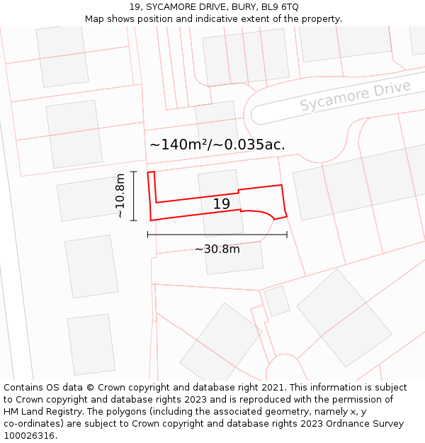19, SYCAMORE DRIVE, BURY, BL9 6TQ: Plot and title map