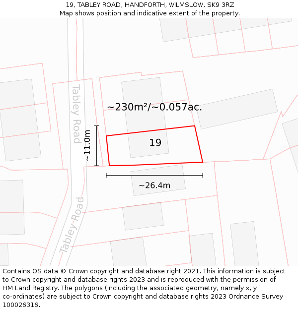 19, TABLEY ROAD, HANDFORTH, WILMSLOW, SK9 3RZ: Plot and title map