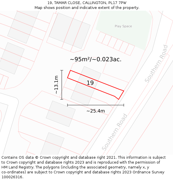 19, TAMAR CLOSE, CALLINGTON, PL17 7PW: Plot and title map