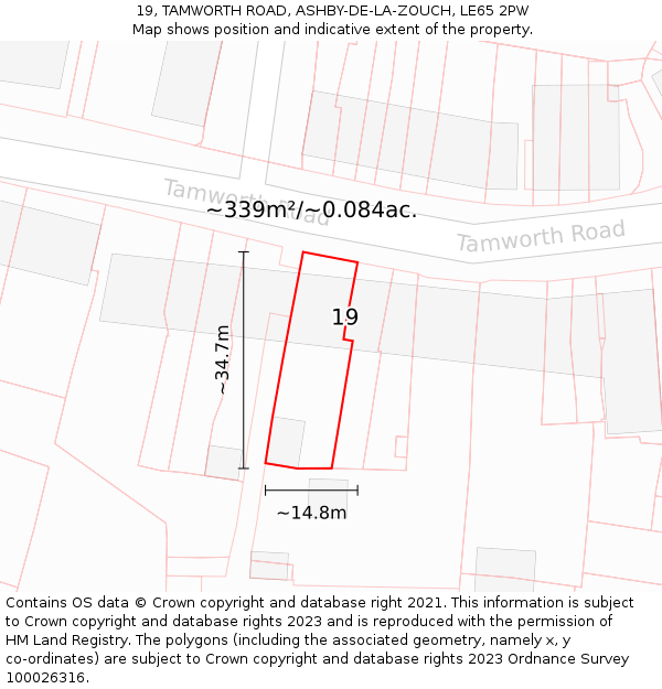 19, TAMWORTH ROAD, ASHBY-DE-LA-ZOUCH, LE65 2PW: Plot and title map
