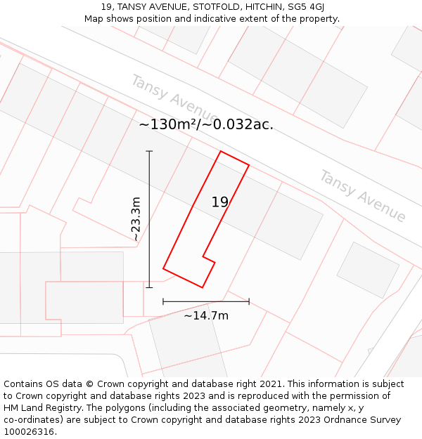 19, TANSY AVENUE, STOTFOLD, HITCHIN, SG5 4GJ: Plot and title map