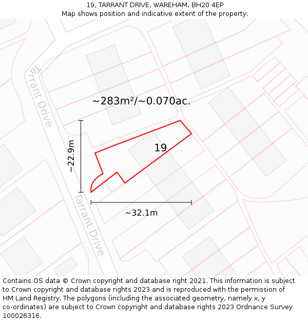 19, TARRANT DRIVE, WAREHAM, BH20 4EP: Plot and title map