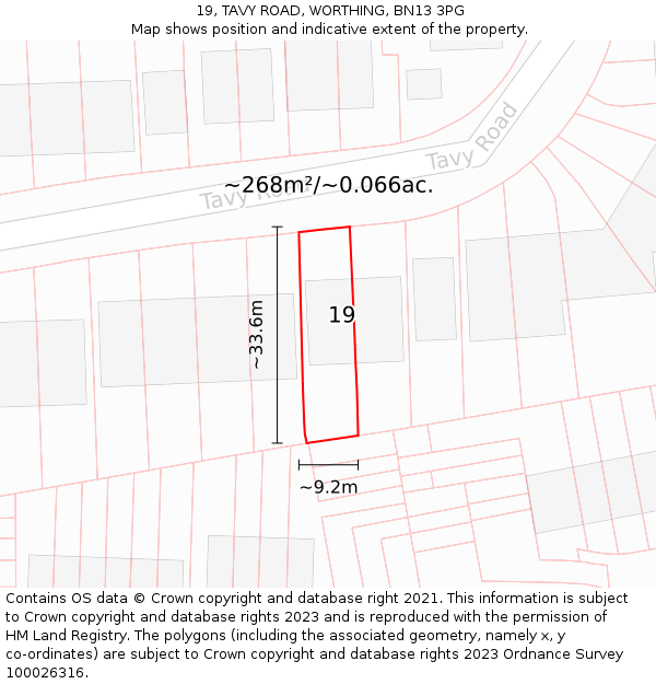 19, TAVY ROAD, WORTHING, BN13 3PG: Plot and title map