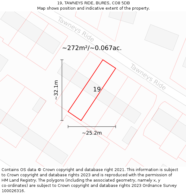 19, TAWNEYS RIDE, BURES, CO8 5DB: Plot and title map