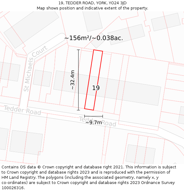 19, TEDDER ROAD, YORK, YO24 3JD: Plot and title map