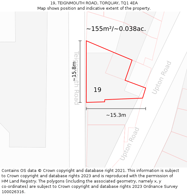 19, TEIGNMOUTH ROAD, TORQUAY, TQ1 4EA: Plot and title map