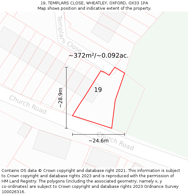 19, TEMPLARS CLOSE, WHEATLEY, OXFORD, OX33 1PA: Plot and title map