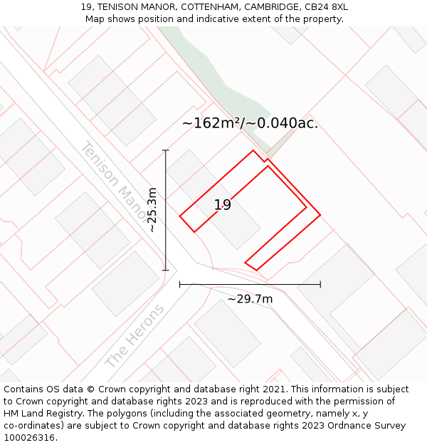 19, TENISON MANOR, COTTENHAM, CAMBRIDGE, CB24 8XL: Plot and title map