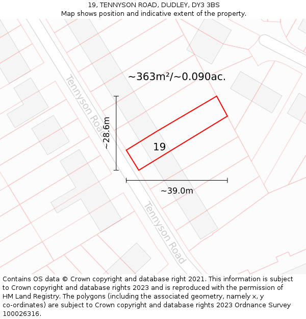 19, TENNYSON ROAD, DUDLEY, DY3 3BS: Plot and title map