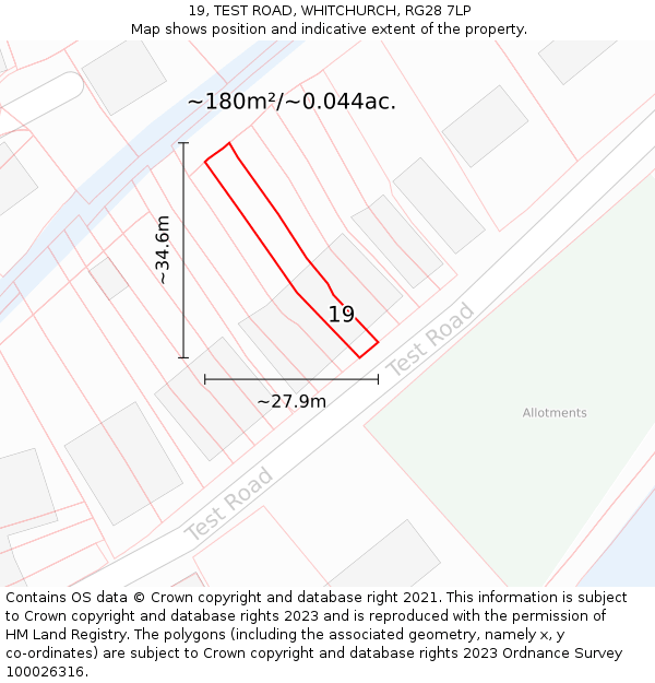 19, TEST ROAD, WHITCHURCH, RG28 7LP: Plot and title map