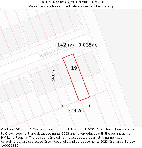 19, TESTARD ROAD, GUILDFORD, GU2 4JU: Plot and title map
