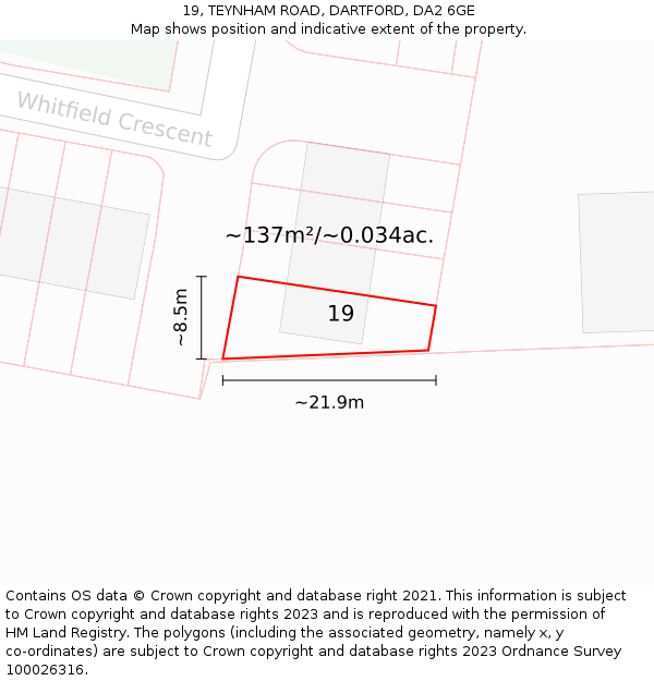19, TEYNHAM ROAD, DARTFORD, DA2 6GE: Plot and title map