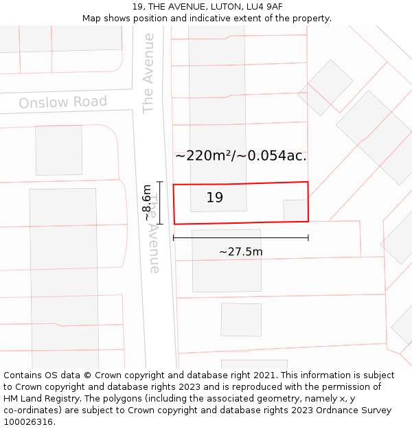 19, THE AVENUE, LUTON, LU4 9AF: Plot and title map