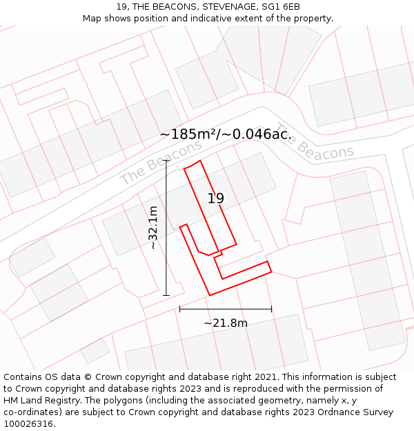 19, THE BEACONS, STEVENAGE, SG1 6EB: Plot and title map