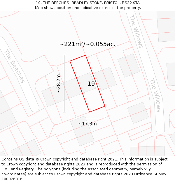 19, THE BEECHES, BRADLEY STOKE, BRISTOL, BS32 9TA: Plot and title map