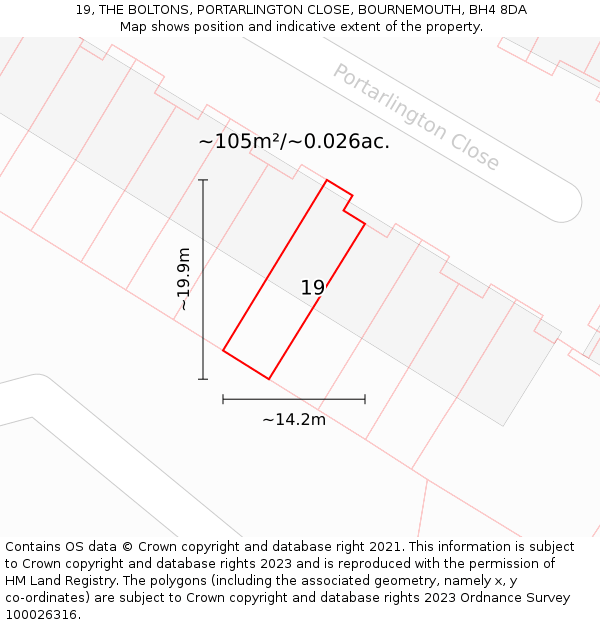 19, THE BOLTONS, PORTARLINGTON CLOSE, BOURNEMOUTH, BH4 8DA: Plot and title map