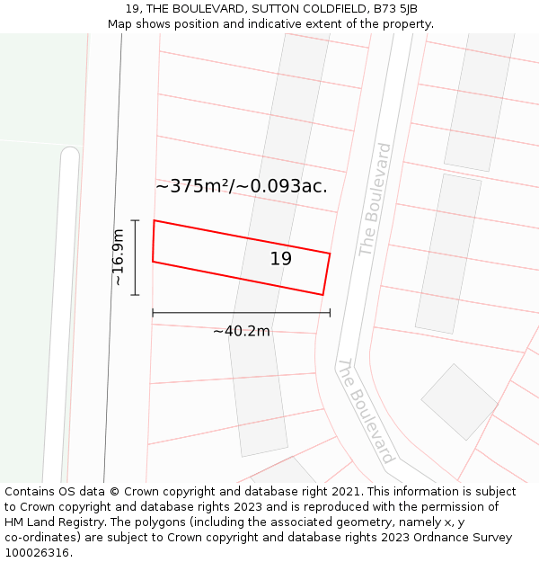 19, THE BOULEVARD, SUTTON COLDFIELD, B73 5JB: Plot and title map