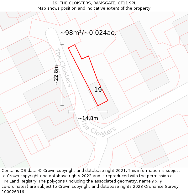 19, THE CLOISTERS, RAMSGATE, CT11 9PL: Plot and title map